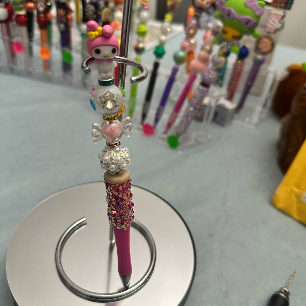 Pink Beaded Pen with Character Topper